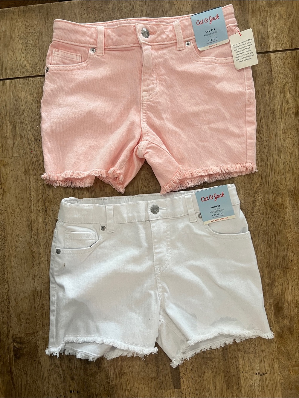 2 pairs of NEW Cat & Jack Frayed Hem Denim Shorts - Pink and White, Size 10/12